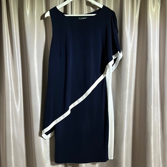 Lauren Ralph Lauren Blue Asymmetrical Cocktail Dress - Picture 1 of 6